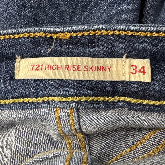 Levi’s 721 Womens SZ 34 Hi-Rise Skinny Jeans Distressed Rips Stretch Zip-Fly - Picture 9 of 12